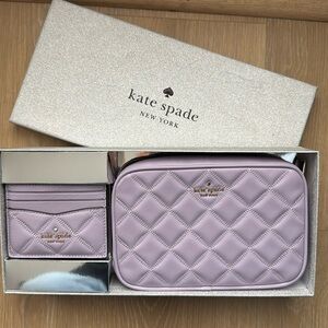 New purple Kate Spade Quilted purse and card holder set